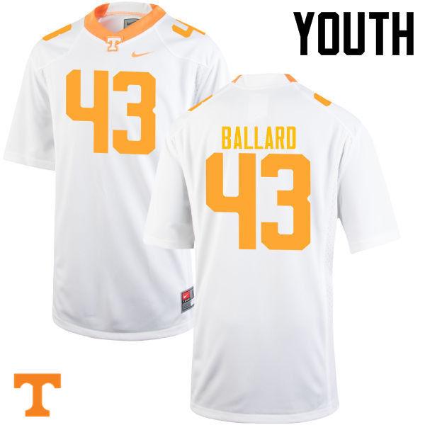 Youth #43 Matt Ballard Tennessee Volunteers College Football Jerseys-White - Click Image to Close